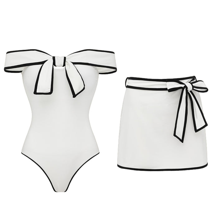 Women's One-Piece Swimsuit with Removable Shoulder Straps and Skirt Mune Fashion