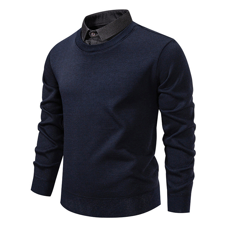 Men's fine knit sweater with integrated shirt collar and slim silhouette Mune Fashion