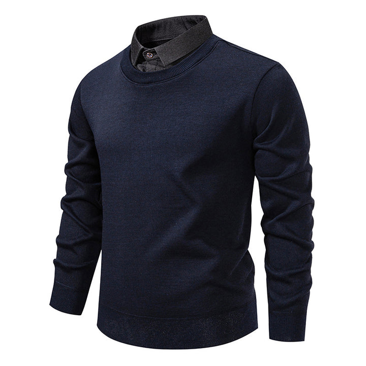 Men's fine knit sweater with integrated shirt collar and slim silhouette Mune Fashion