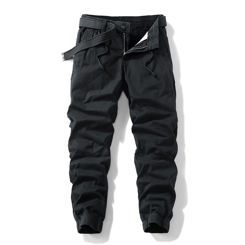Herren Atmungsaktive Outdoor-Cargohose im Joggerstil mit integriertem Stoffgürtel und ergonomischen Kniefalten Mune Fashion
