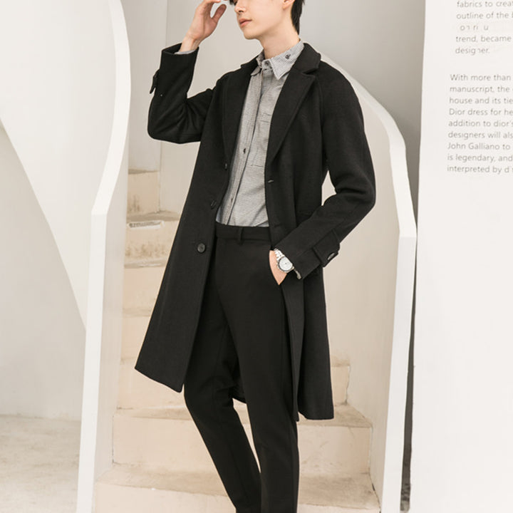 Men's Tailored Wool Blend Overcoat with Classic Lapels and Straight Cut Mune Fashion
