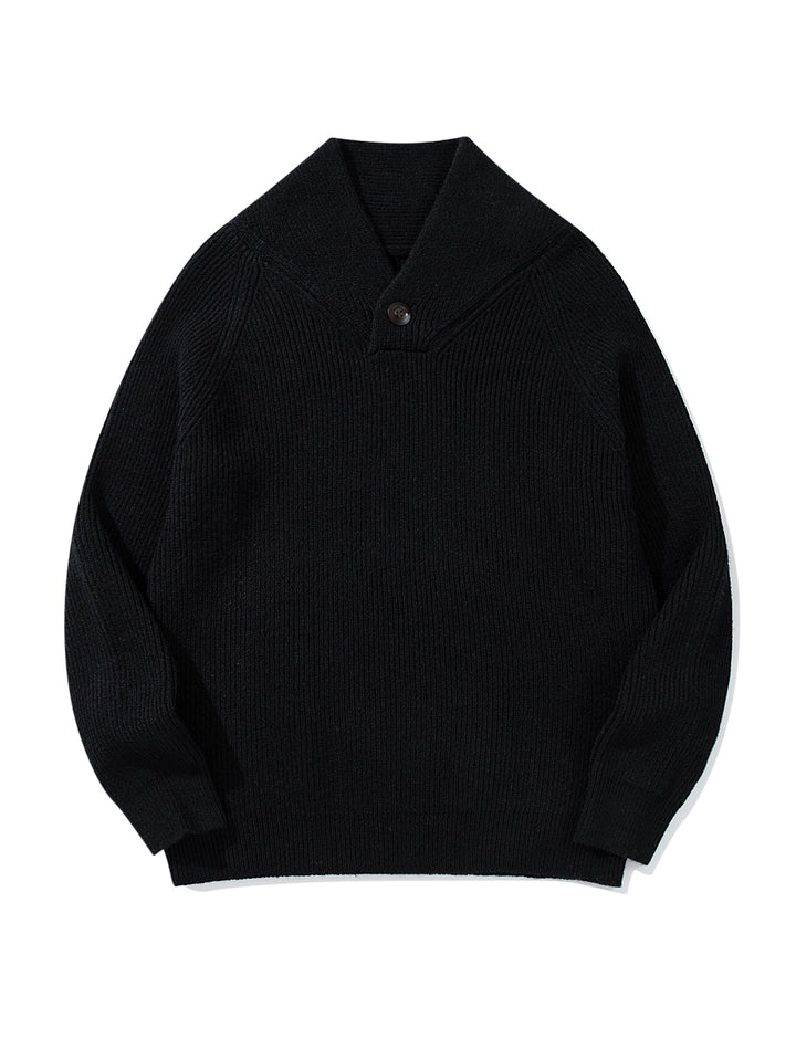 Unisex Ribbed Shawl Collar Sweater with One-Button Detail Mune Fashion