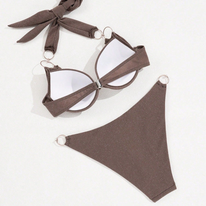 Women's Triangle Bikini with Golden Ring Accents Mune Fashion