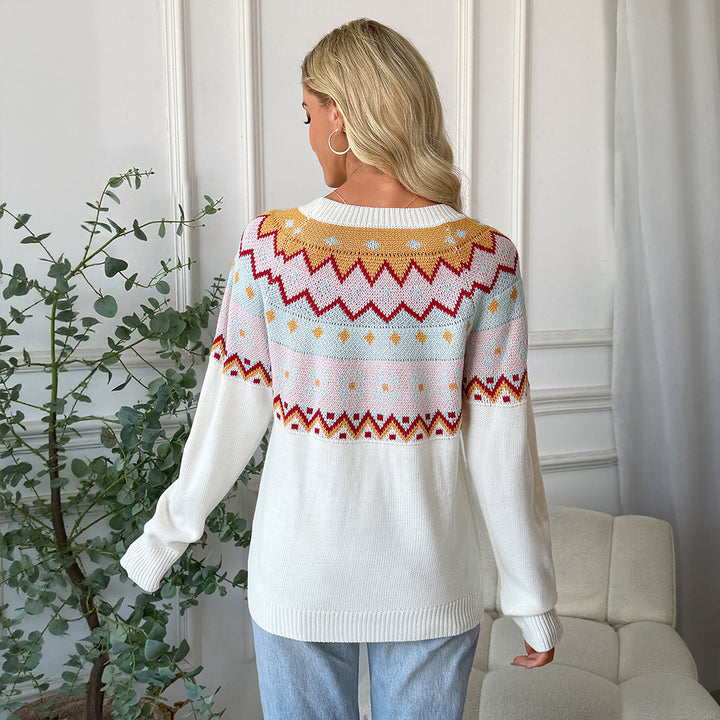 Women's patterned knit sweater with round neckline and Fair Isle motif Mune Fashion