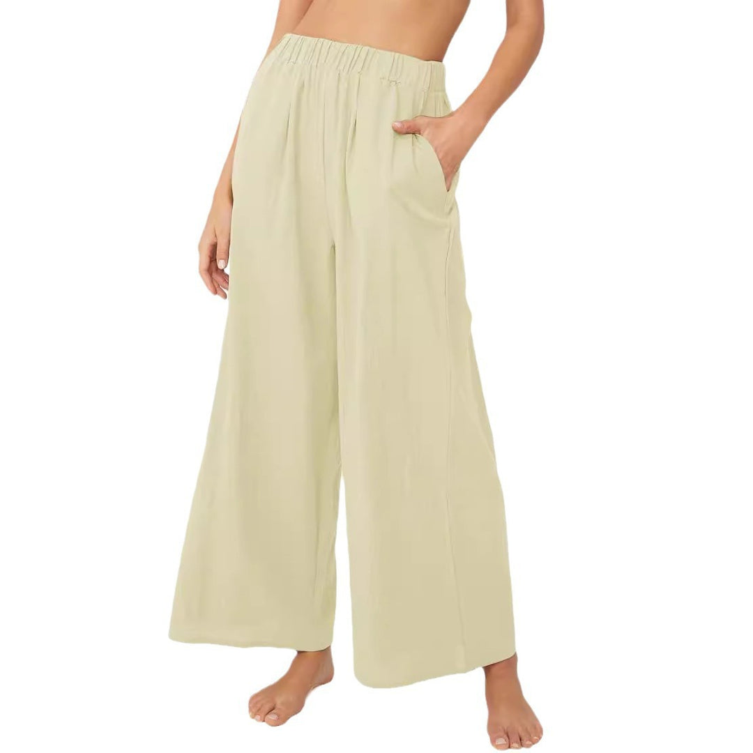 Women Lightweight Palazzo Pants with Wide Leg, Elastic Waistband and Side Pockets Mune Fashion