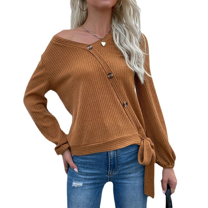 Women's Ribbed Wrap Cardigan with V-Neck and Side Knot Detail Mune Fashion