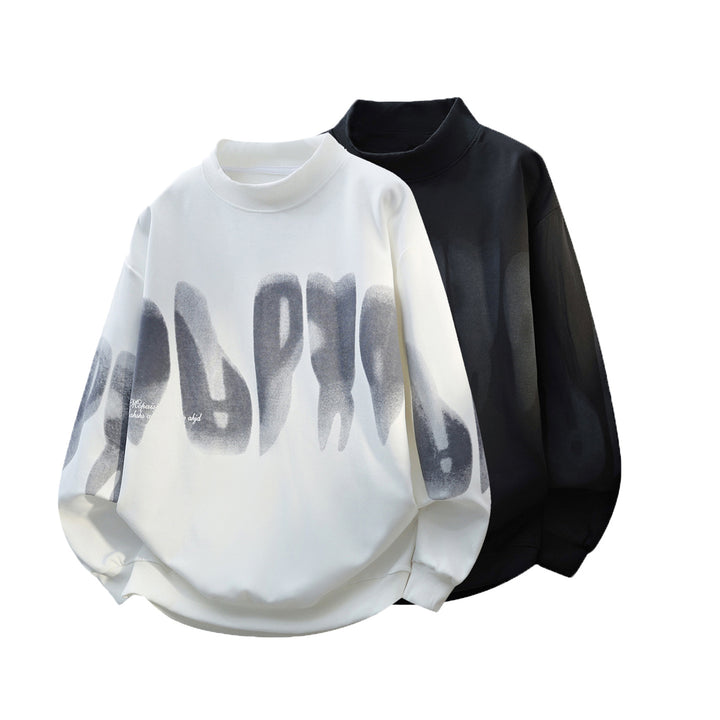 Unisex Oversize-Round-Neck-Sweatshirt with Stand-Up Collar, Abstract Print & Ribbed Cuffs Mune Fashion