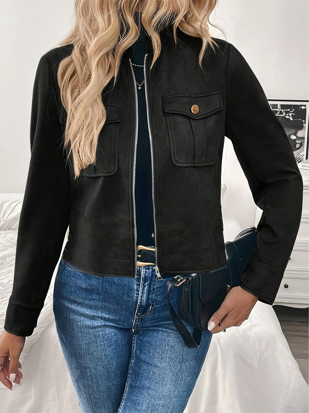 Ladies Fashion Short Jacket made of Suede