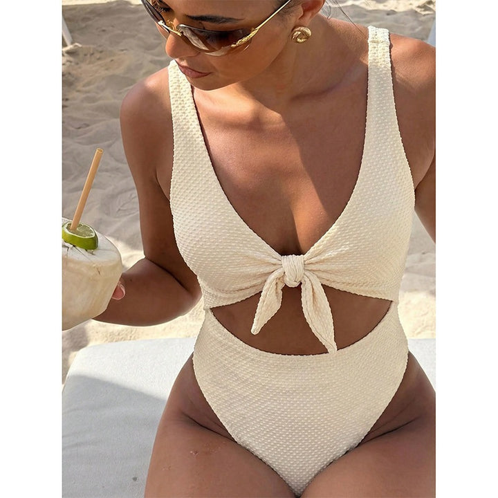 Women's One-Piece Swimsuit with Stylish Knot Design and High Cut Leg Mune Fashion