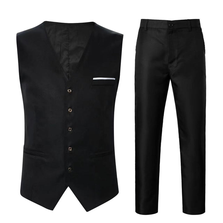 Men's elegant satin vest with V-neck and slim-fit suit trousers Mune Fashion