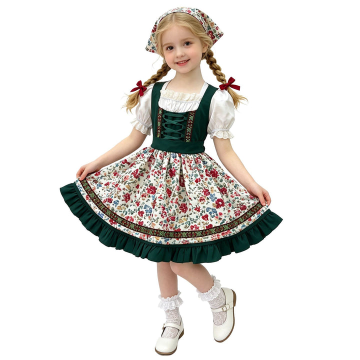 Women's traditional children's dirndl with apron, headband, lace blouse and decorative lacing Mune Fashion