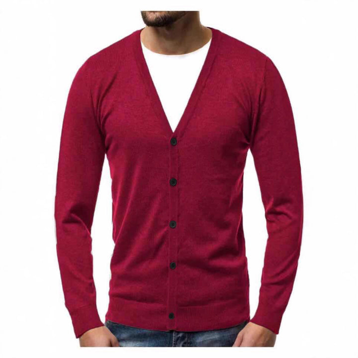 Men's fine knit cardigan with V-neck, slim fit and button placket Mune Fashion