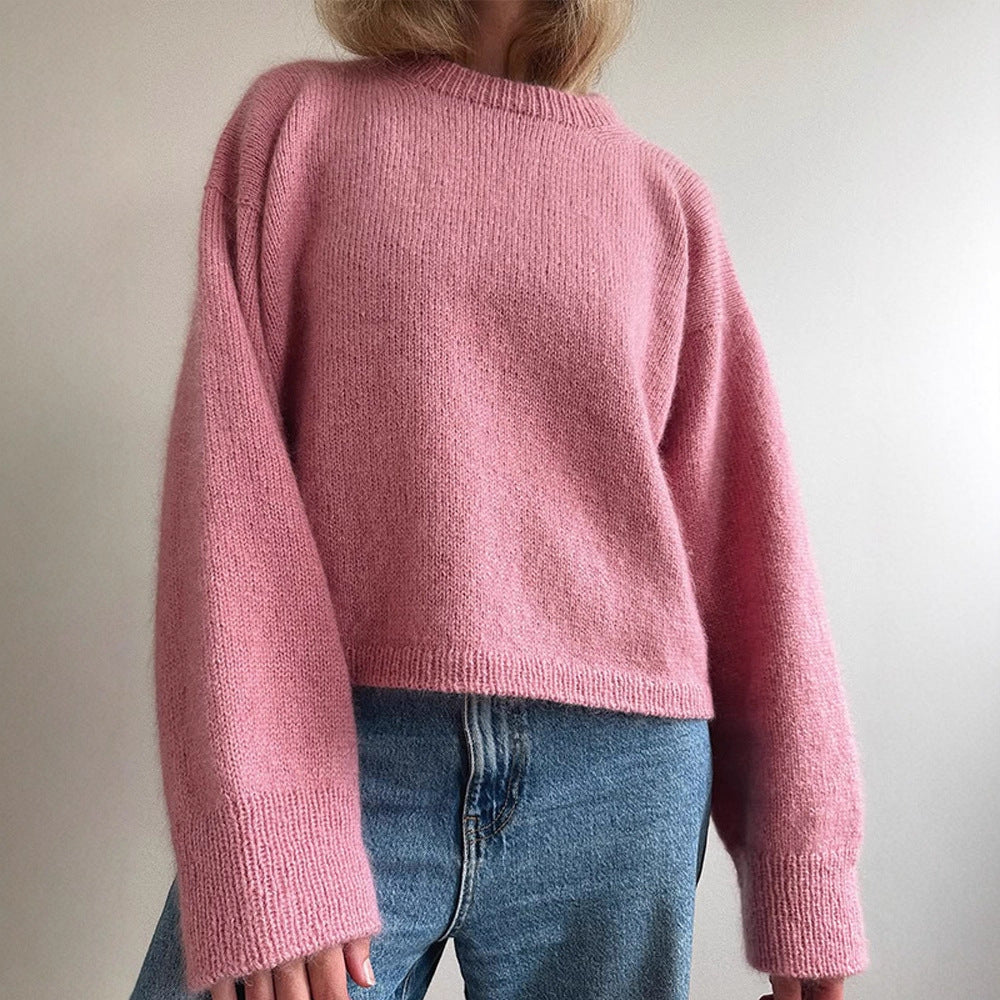 Women Oversized Mohair-Mix Sweater with Loose Silhouette and Ribbed Cuffs Mune Fashion