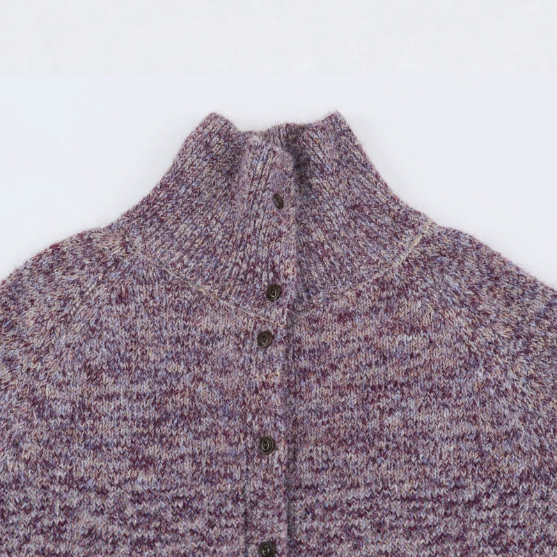Women's chunky knit cardigan in oversized look with high ribbed collar and button placket Mune Fashion
