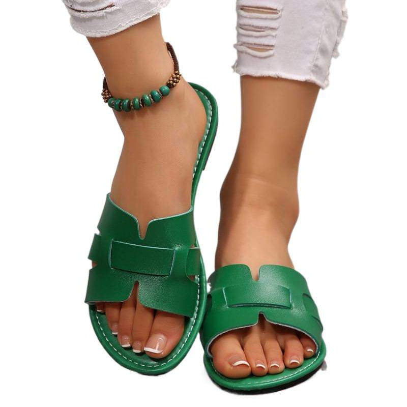 Women’s flat pantolettes with slotted strap design and cushioned comfort footbed Mune Fashion