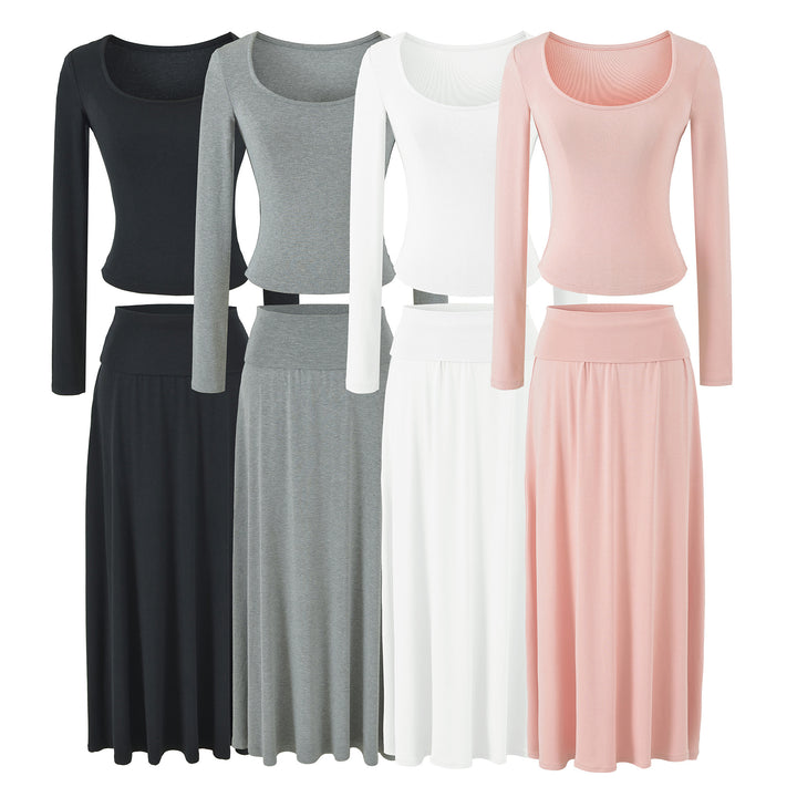 Women's two-piece lounge set made of stretch modal with fitted long-sleeve top and maxi skirt Mune Fashion