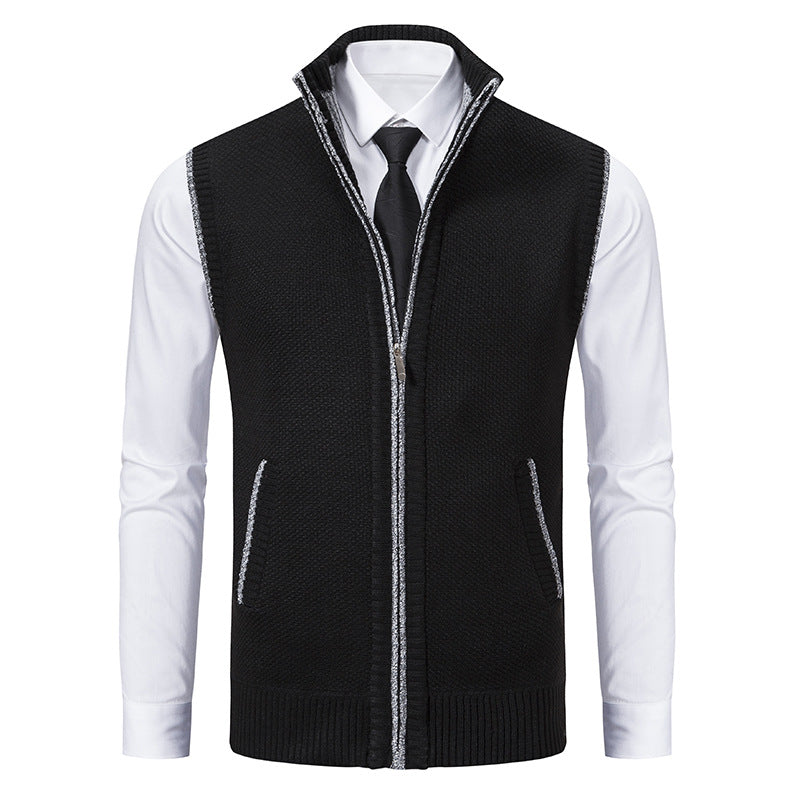 Men's elegant knit vest with stand-up collar and concealed zipper Mune Fashion