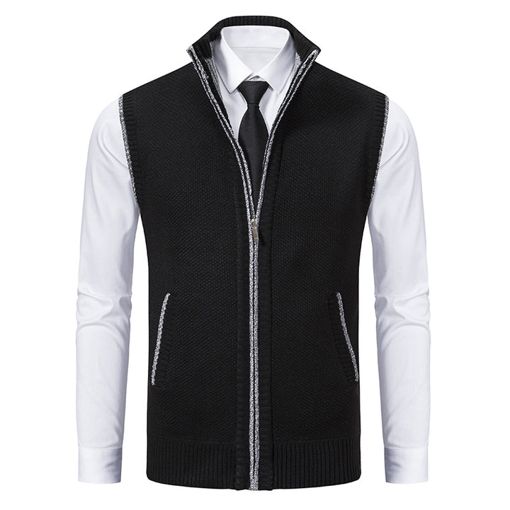 Men's elegant knit vest with stand-up collar and concealed zipper Mune Fashion