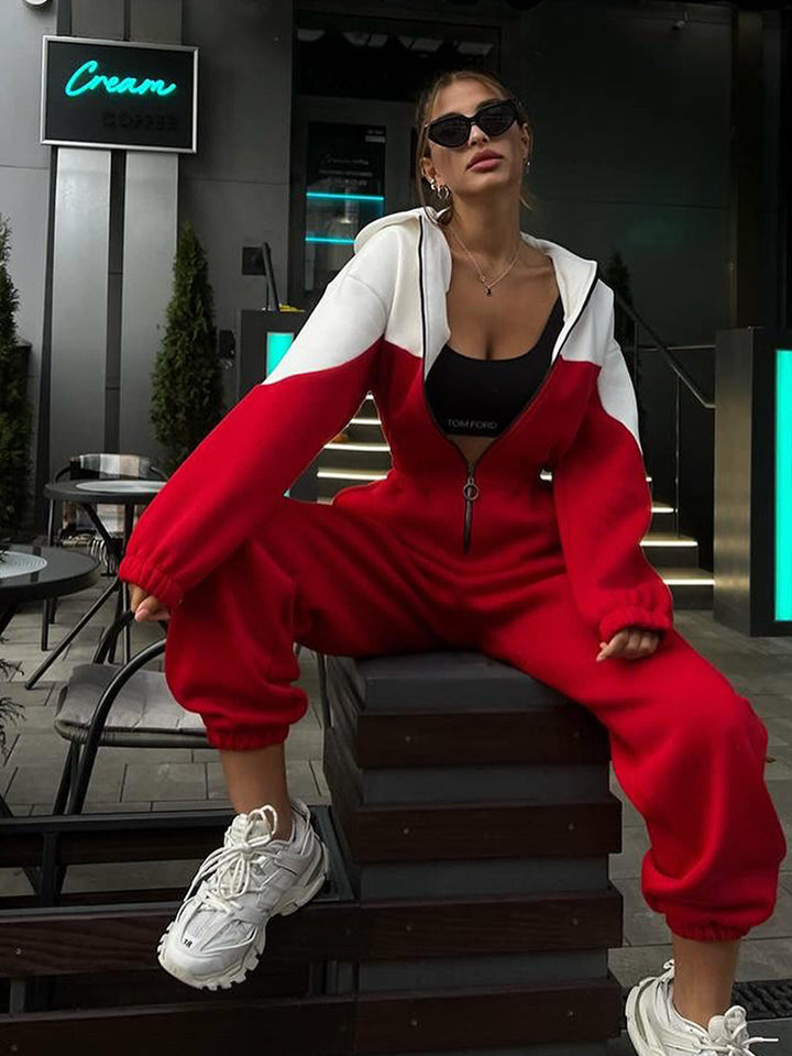 Women's two-piece crop zip hoodie and high-waist relaxed pants with wide leg Mune Fashion