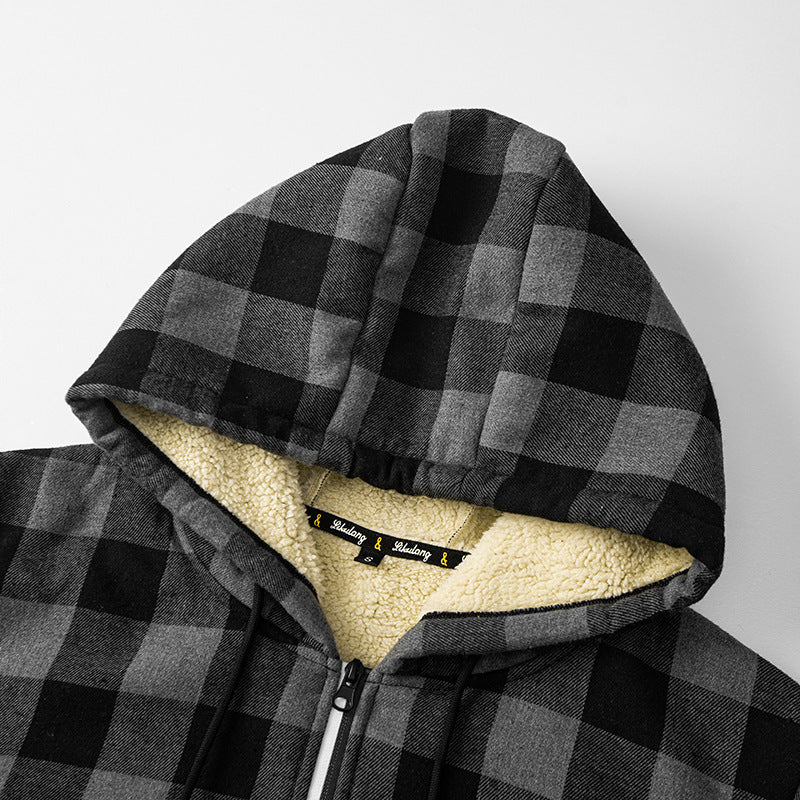 Men's checked Sherpa-lined hoodie with zipper and ribbed cuffs Mune Fashion