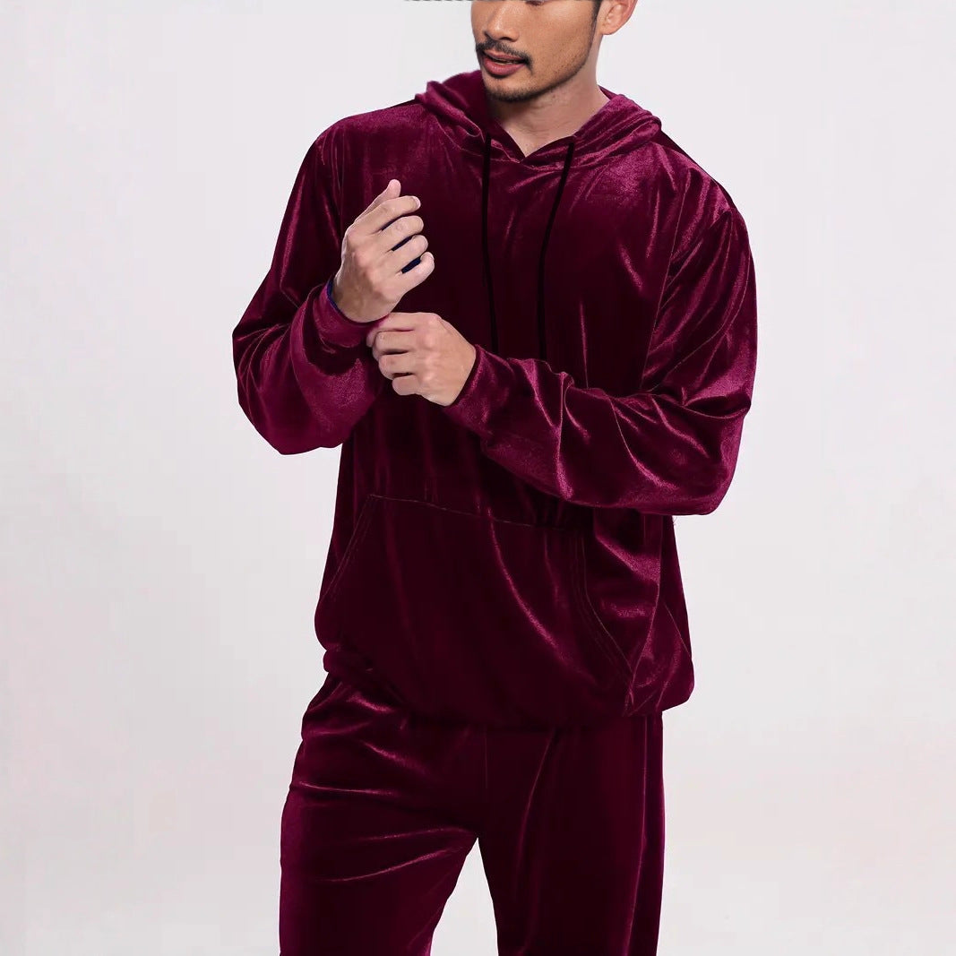 Men's Velvet Tracksuit with Hoodie and Straight Jogging Pants Mune Fashion