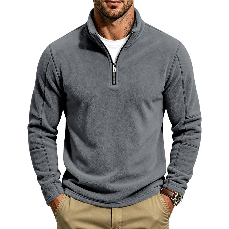 Men's fleece pullover with short zip and stand-up collar Mune Fashion