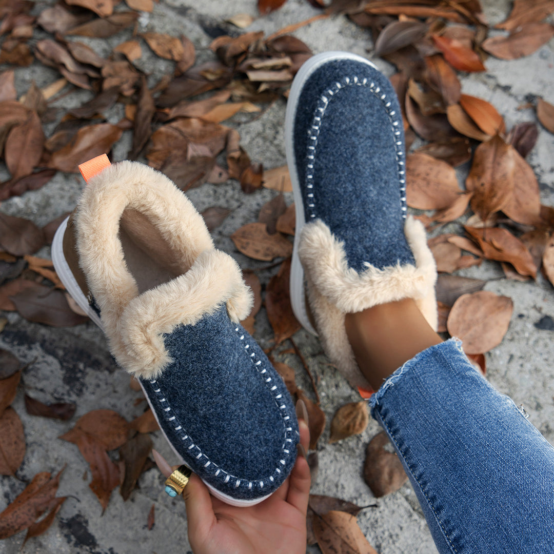Women's Insulated Wool Felt Slipper Boots with Faux Fur Collar Mune Fashion