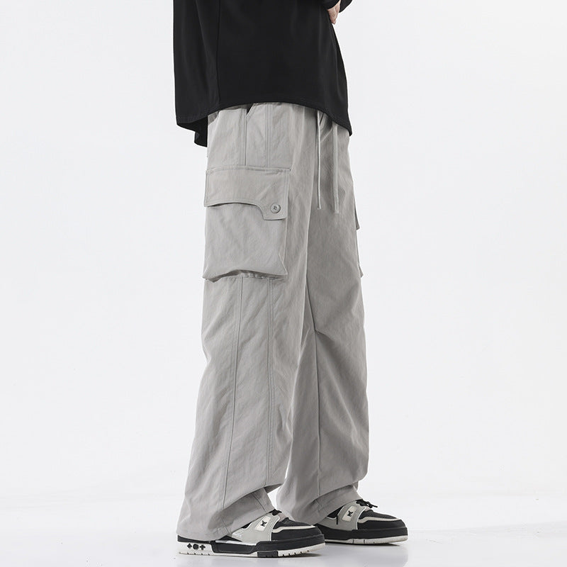 Men's Loose Twill Cargo Pants with Drawstring Waist and Large Flap Pockets Mune Fashion
