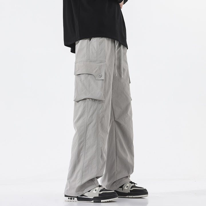 Men's Loose Twill Cargo Pants with Drawstring Waist and Large Flap Pockets Mune Fashion