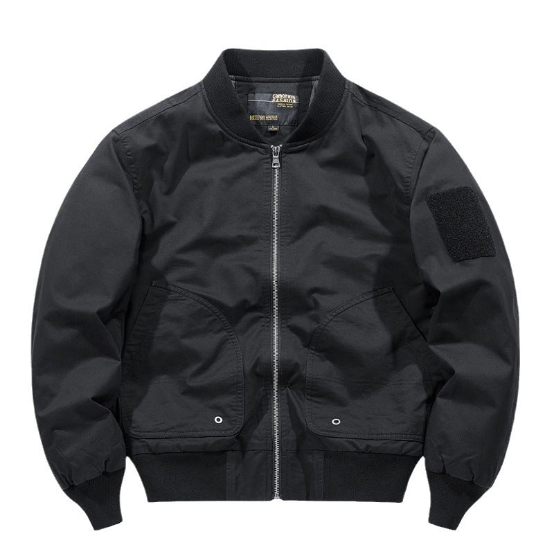 Men's short-cut lightweight bomber jacket with tactical sleeve patch and durable function shell Mune Fashion