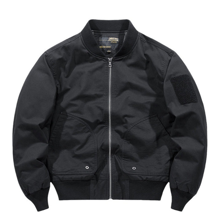 Men's short-cut lightweight bomber jacket with tactical sleeve patch and durable function shell Mune Fashion