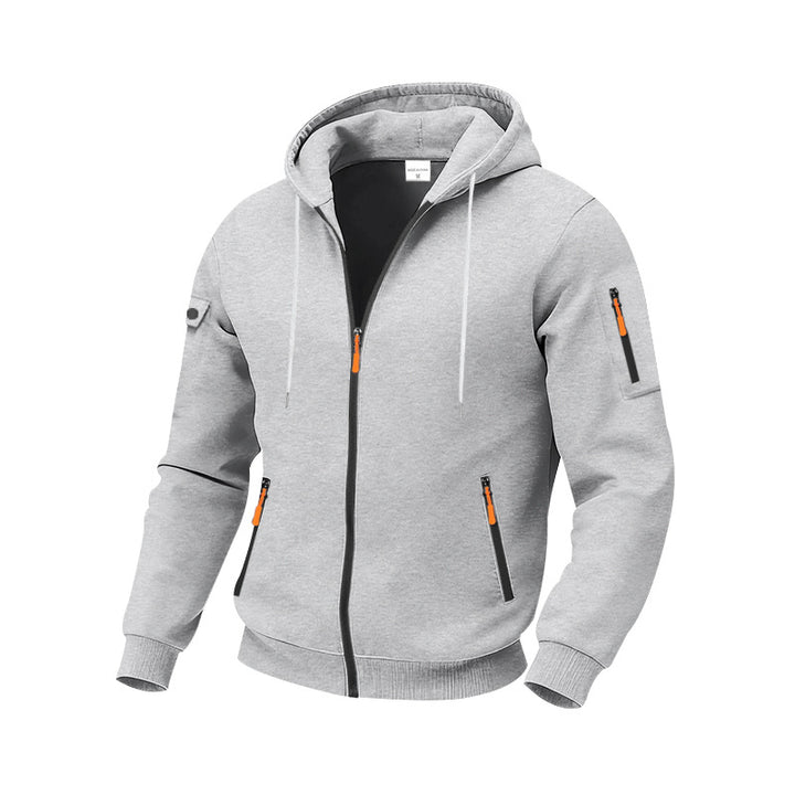 Men's nan technical zip hoodie jacket with water-repellent zipper pockets, hood, and reinforced sleeve piping Mune Fashion