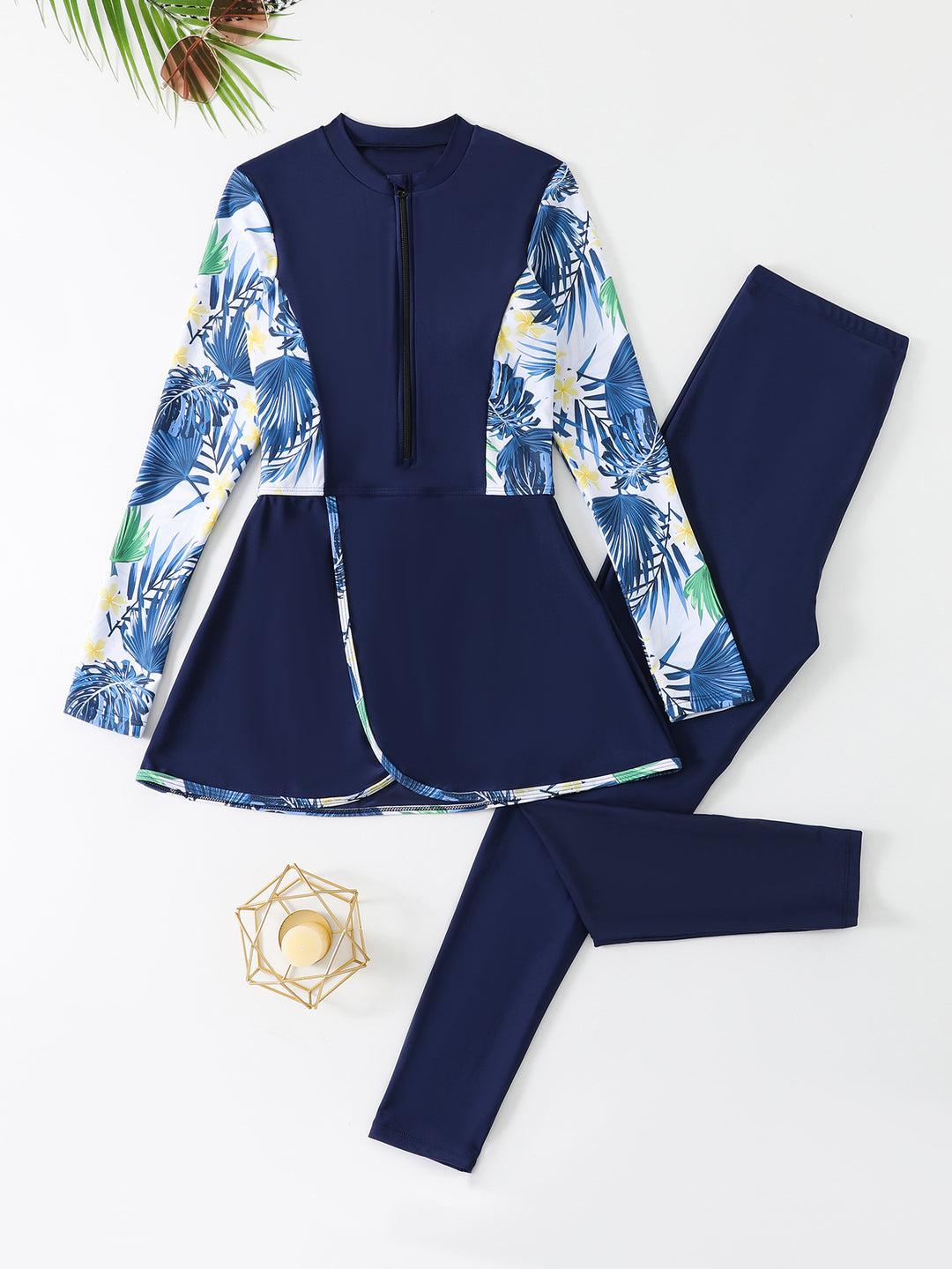 Women's UV Protection Long Sports Suit with Floral Design Mune Fashion
