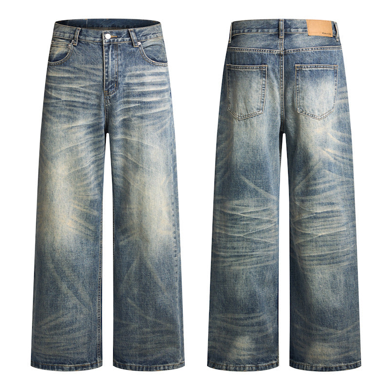 Men's Extra Wide Vintage Denim Baggy Jeans with Drop Crotch and Extra Long Hem Length Mune Fashion