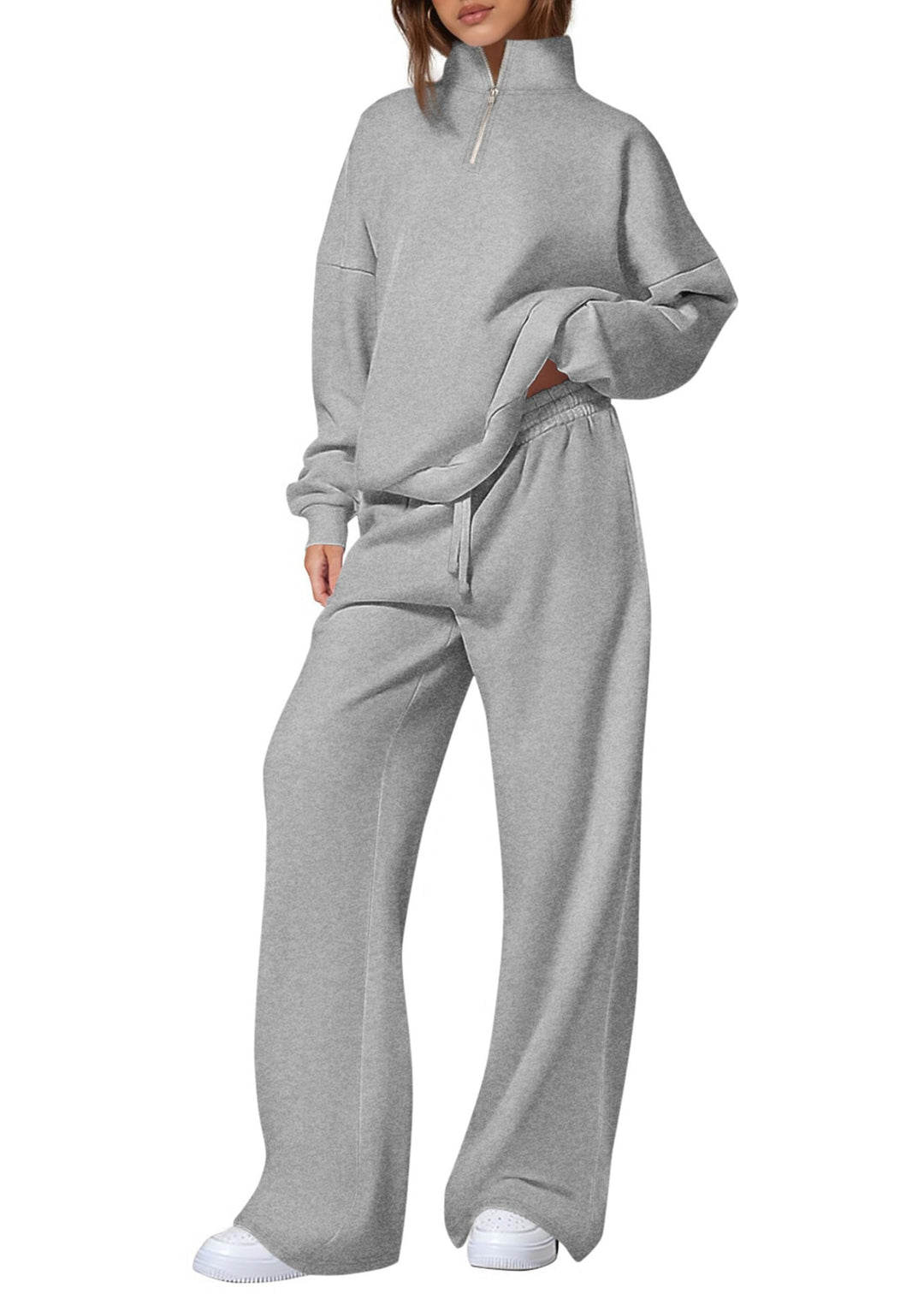 Women's oversized tracksuit with stand-up collar, half zipper and wide leg Mune Fashion