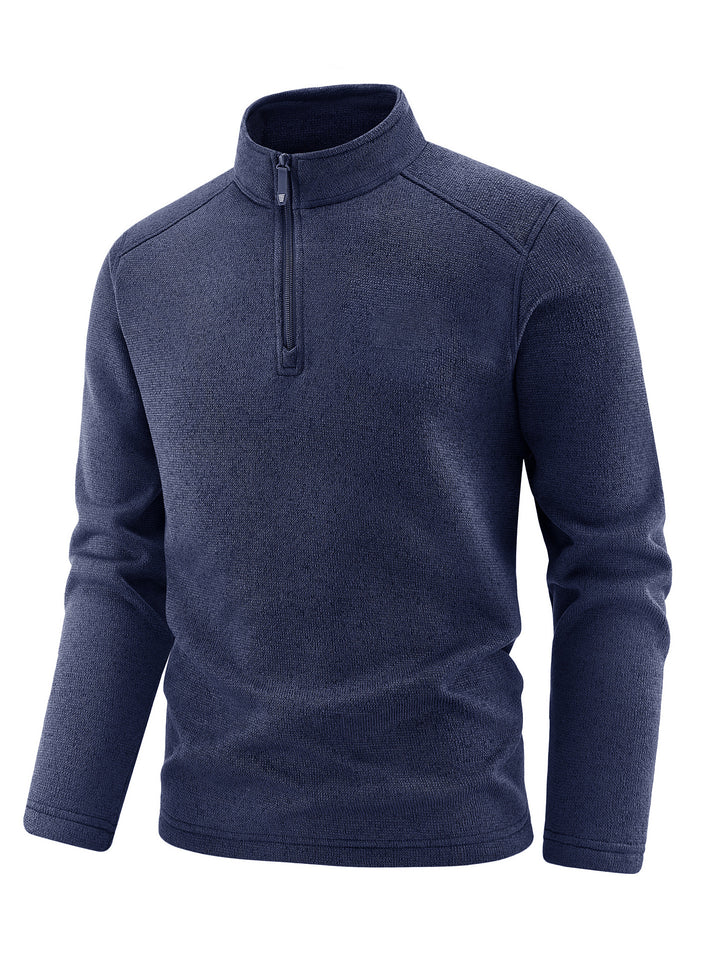 Men's Thermal Knit Fleece Pullover with Half Zip and Stand-up Collar Mune Fashion