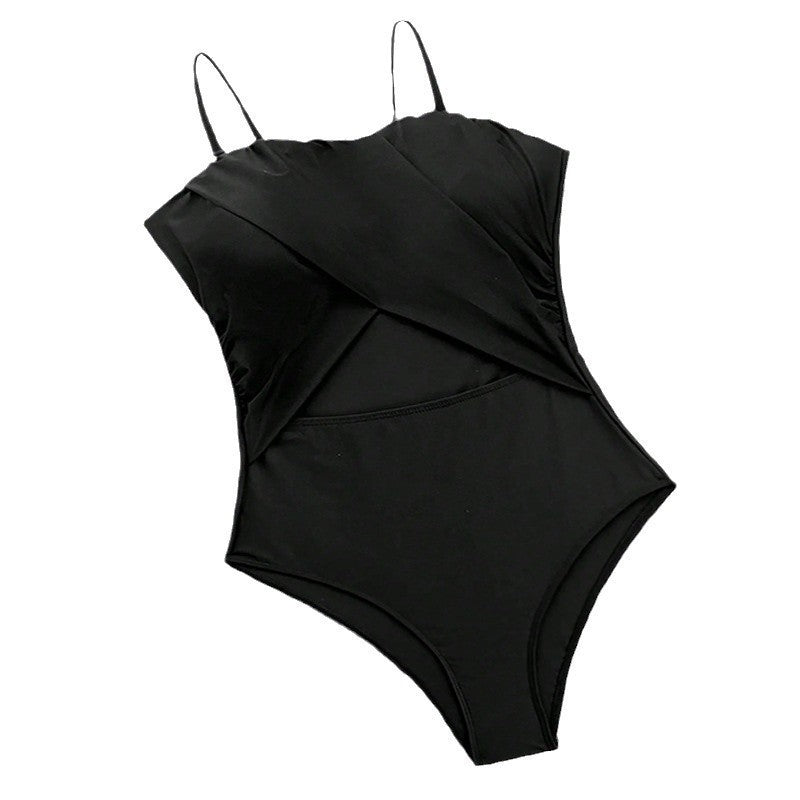 Women's one-piece swimsuit with elegant wrap design and fashionable cut-outs