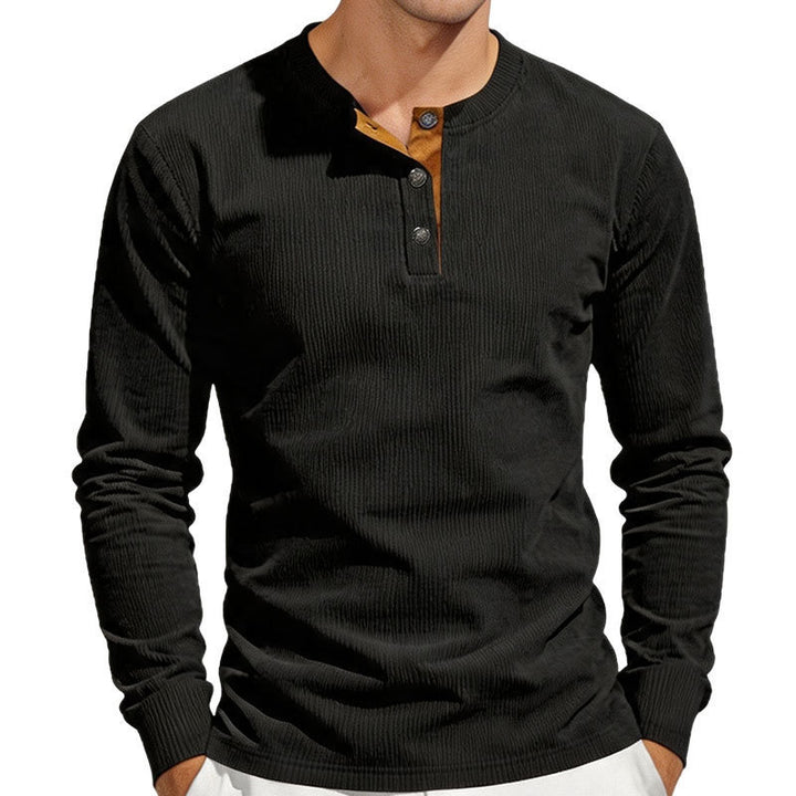 Men's Thermal Rib Long Sleeve Henley Shirt with Button Placket Mune Fashion