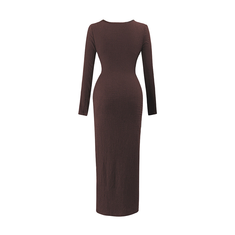 Women asymmetrical wrap midi dress with decorative belt, draping and high leg slit Mune Fashion