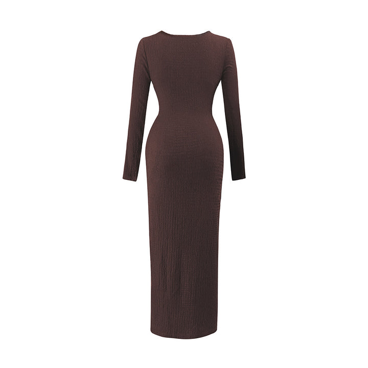 Women asymmetrical wrap midi dress with decorative belt, draping and high leg slit Mune Fashion