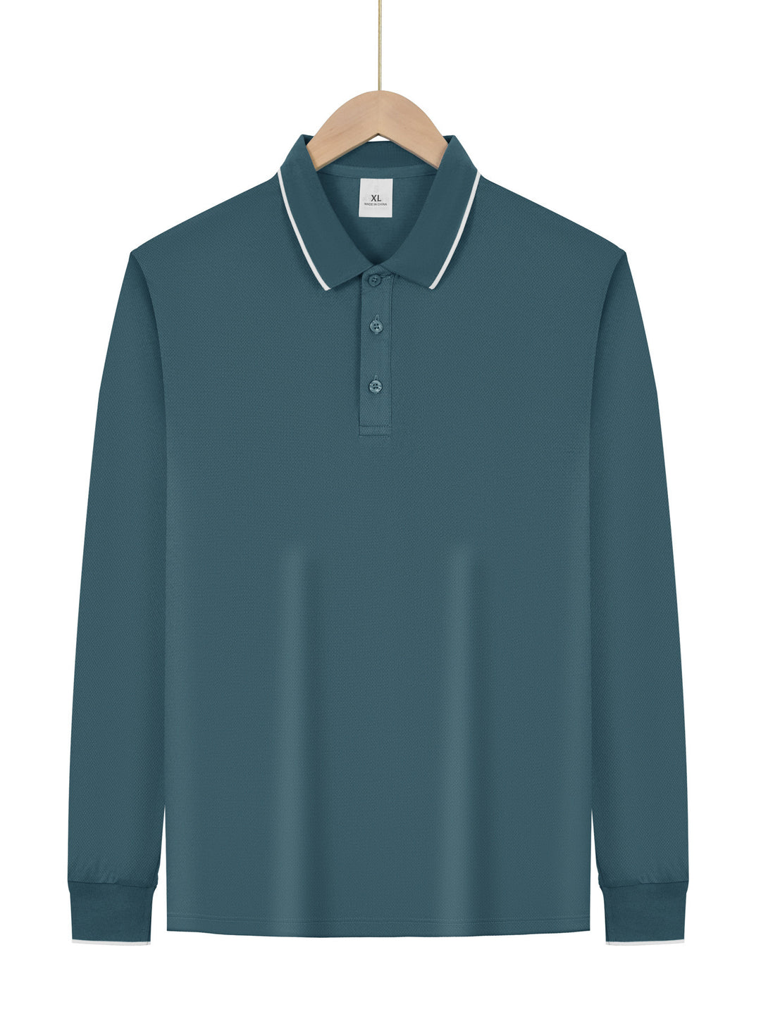 Men's Long Sleeve Pique Polo with Contrasting Collar and Cuffs Mune Fashion