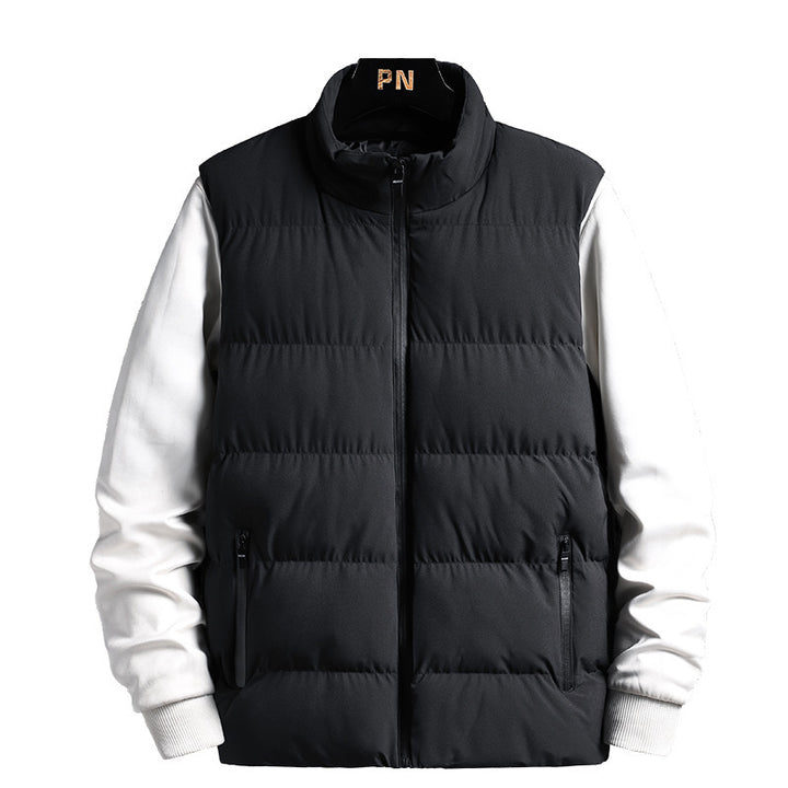 Men's Padded Quilted Vest in Layering Look with High Stand-Up Collar and Zipper Pockets Mune Fashion