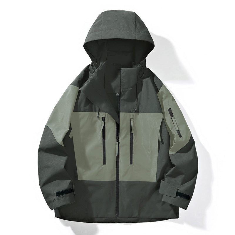 Men's Water-Repellent Colorblock Outdoor Jacket with Hood, Multiple Zipper Pockets and Adjustable Cuffs Mune Fashion