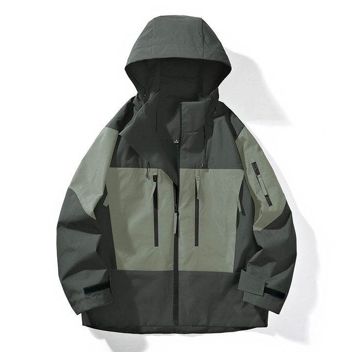 Men's Water-Repellent Colorblock Outdoor Jacket with Hood, Multiple Zipper Pockets and Adjustable Cuffs Mune Fashion