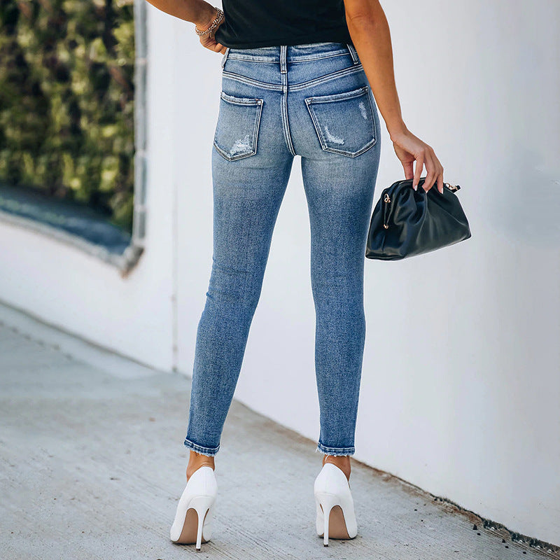 Women's High-Waisted Skinny Jeans with Button Closure and Stretch Mune Fashion