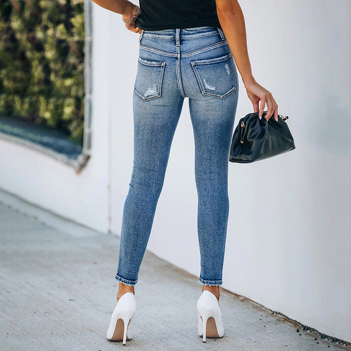Women's High-Waisted Skinny Jeans with Button Closure and Stretch Mune Fashion