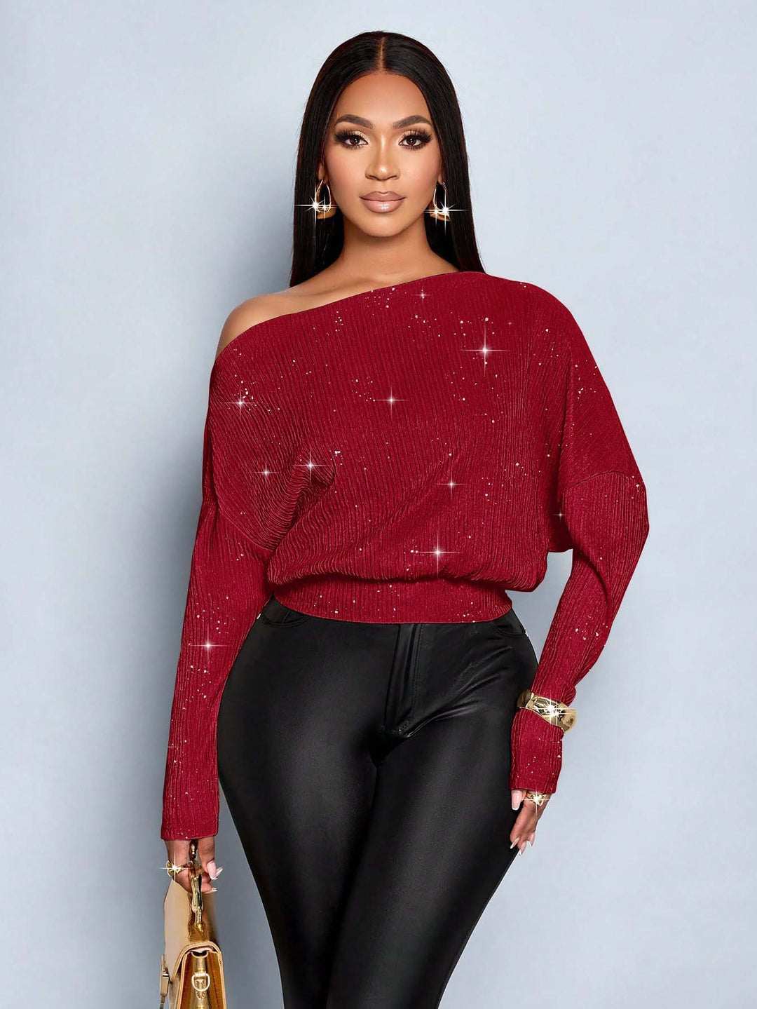 Women's Oversized Rib Knit Sweater with One-Shoulder and Tailored Cuff Mune Fashion