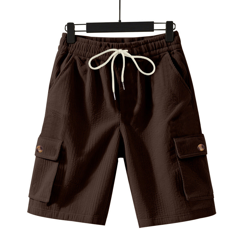 Men's cord cargo shorts with elastic drawstring waistband, patch cargo pockets, and soft cotton blend Mune Fashion
