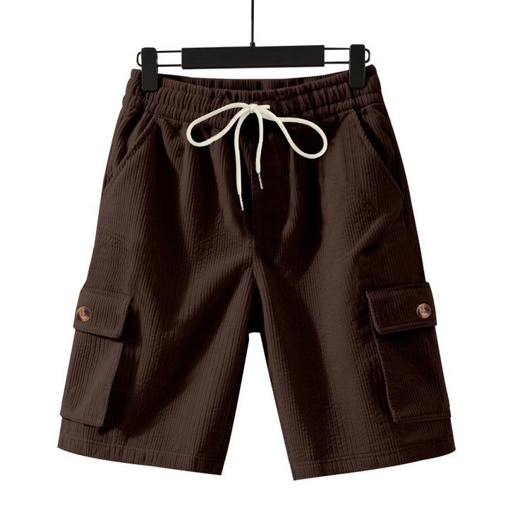 Men's cord cargo shorts with elastic drawstring waistband, patch cargo pockets, and soft cotton blend Mune Fashion