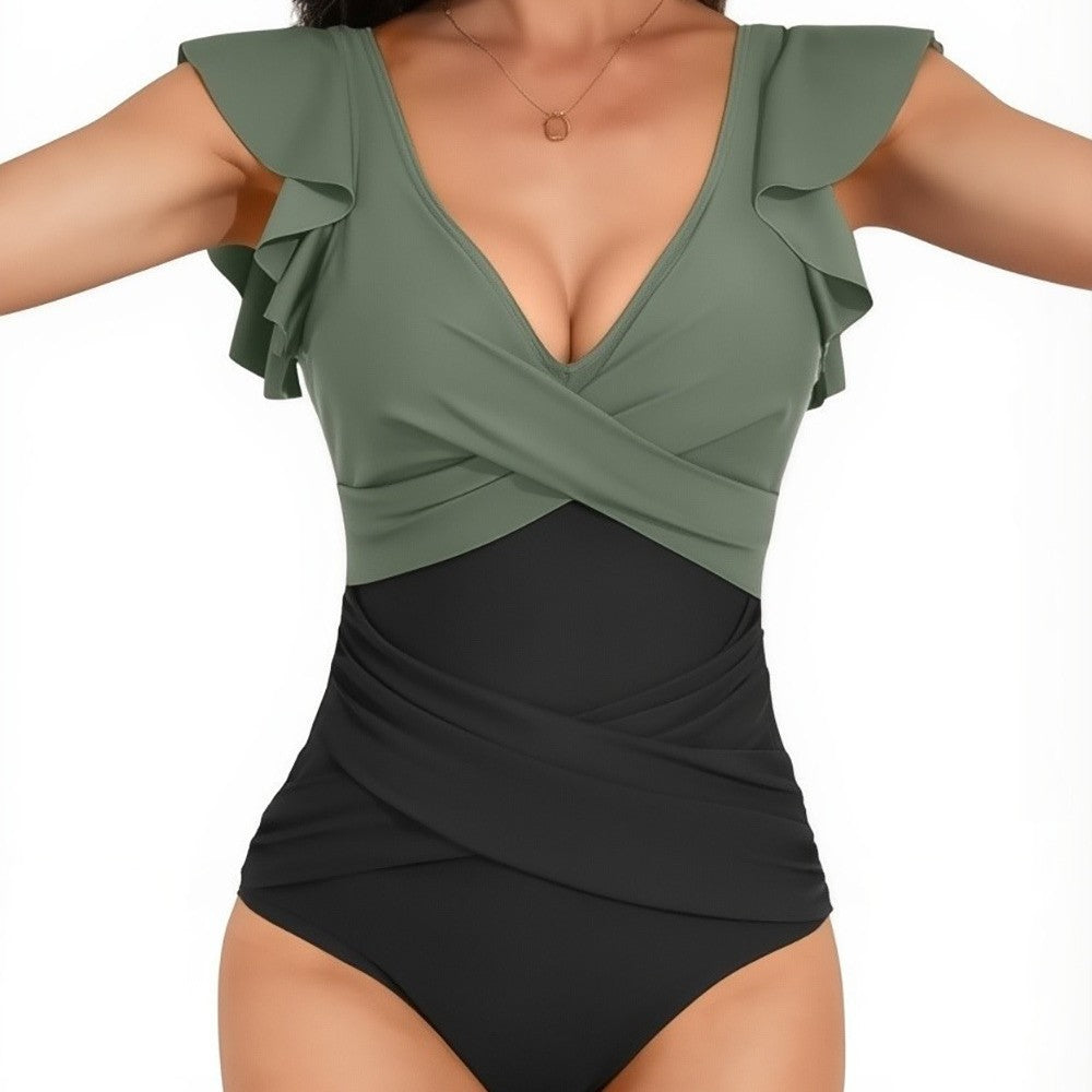 Women's one-piece swimsuit with ruffle elements Mune Fashion